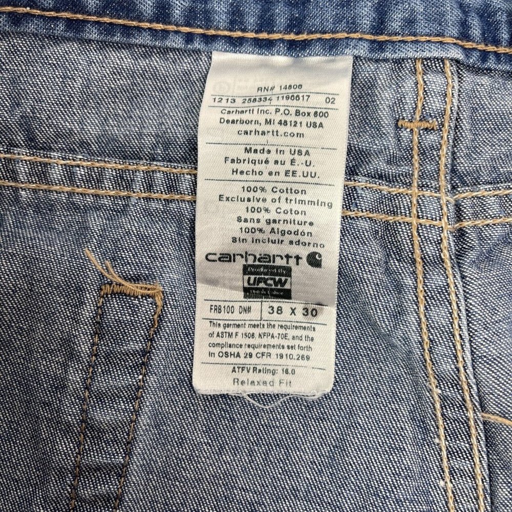 Vintage Carhartt FR Blue Jeans Mens size 38x30 Made in USA - Picture 10 of 11